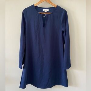 Molly Bracken Midnight Blue Long Flare Sleeve Keyhole Cut Out Relax Fit Dress